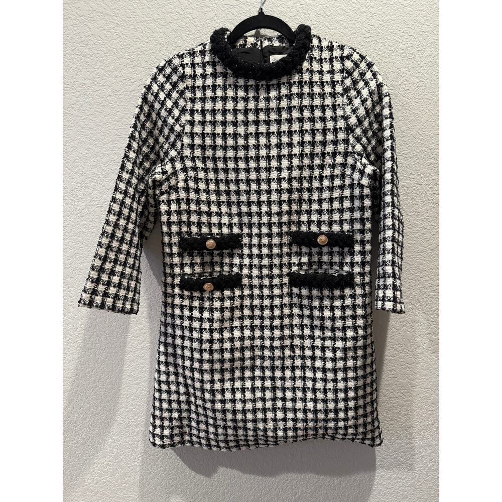 Ask You Out Black Houndstooth Tweed 3/4 Sleeve Dress S